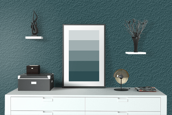 Pretty Photo frame on Deep Teal (Pantone) color drawing room interior textured wall