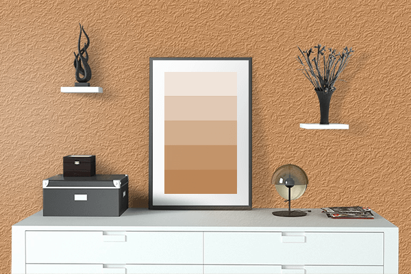 Pretty Photo frame on Copper Orange color drawing room interior textured wall