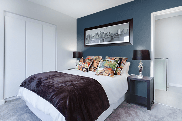 Pretty Photo frame on Berlin Blue color Bedroom interior wall color