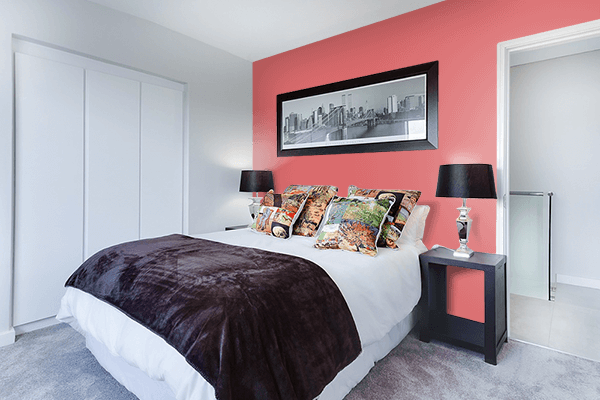 Pretty Photo frame on Washed Out Red color Bedroom interior wall color