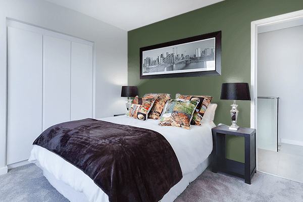 Pretty Photo frame on Dark Green Camo color Bedroom interior wall color