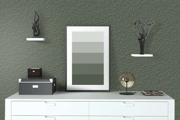 Pretty Photo frame on Dark Green Camo color drawing room interior textured wall