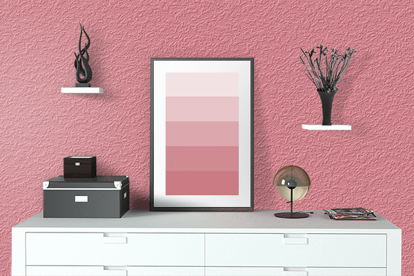 Pretty Photo frame on Pink-Red color drawing room interior textured wall