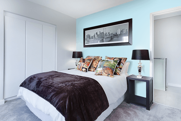 Pretty Photo frame on Spiritual Blue color Bedroom interior wall color