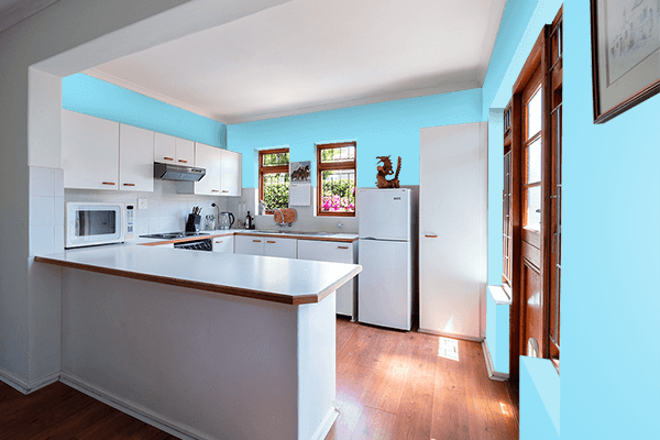 Pretty Photo frame on Arctic Blue color kitchen interior wall color