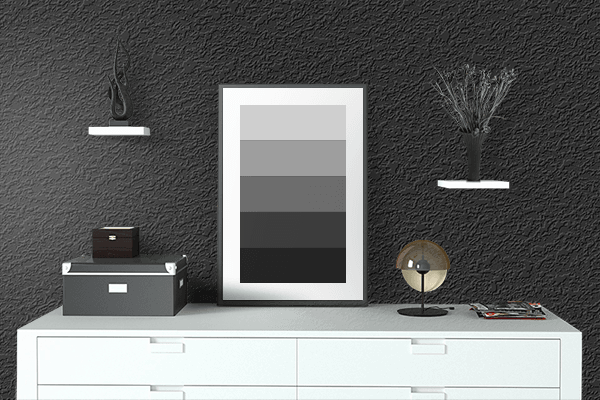 Pretty Photo frame on Flat Black color drawing room interior textured wall