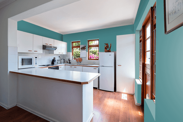 Pretty Photo frame on Teal (Pantone) color kitchen interior wall color