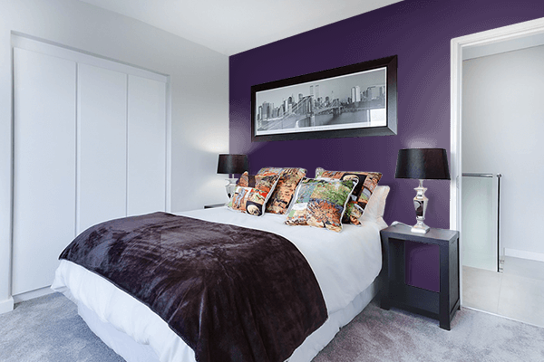 Pretty Photo frame on Midnight Purple color Bedroom interior wall color