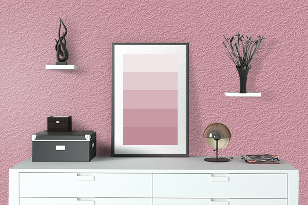 Pretty Photo frame on Medium Pink color drawing room interior textured wall