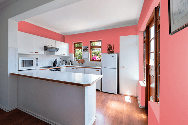 Pretty Photo frame on Reddish color kitchen interior wall color