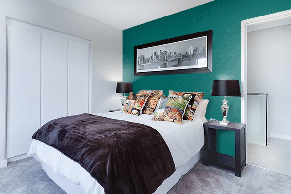 Pretty Photo frame on Teal Green (Pantone) color Bedroom interior wall color