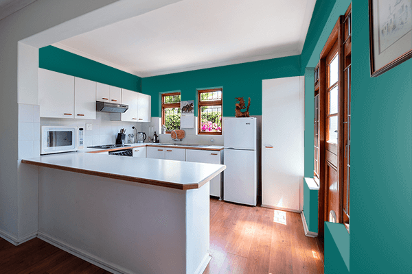 Pretty Photo frame on Teal Green (Pantone) color kitchen interior wall color