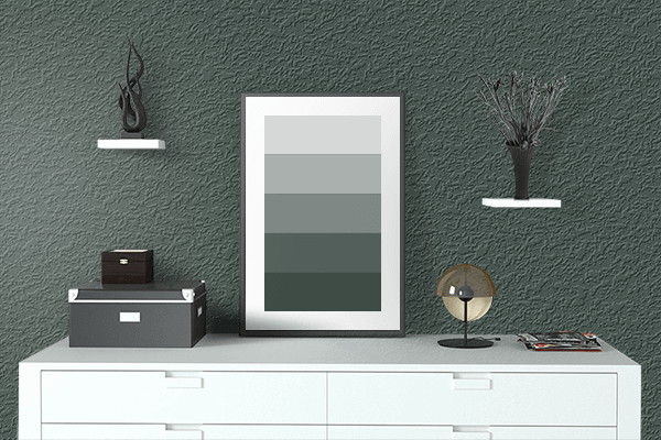 Pretty Photo frame on Neutral Dark Green color drawing room interior textured wall