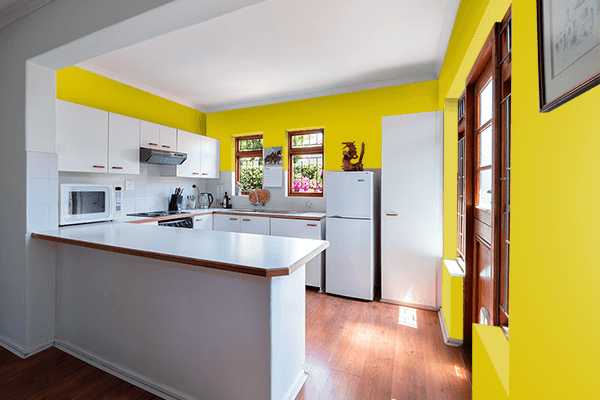 Pretty Photo frame on Sorbet Yellow color kitchen interior wall color