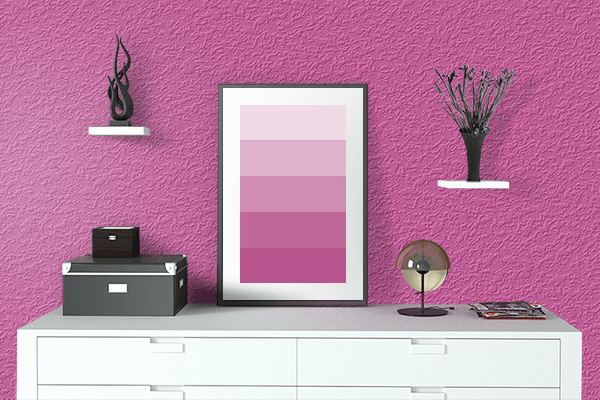Pretty Photo frame on Magenta Pink color drawing room interior textured wall