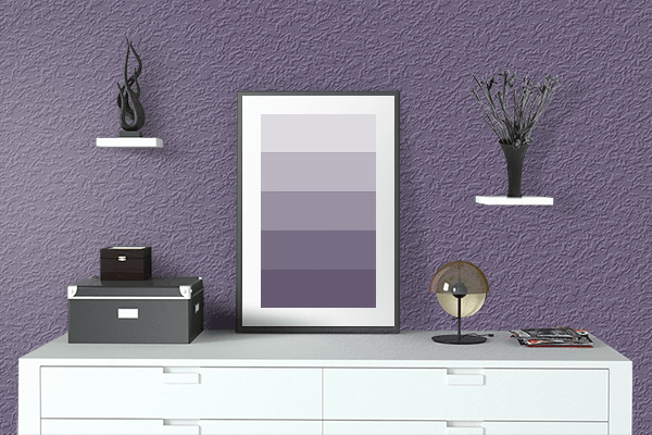 Pretty Photo frame on Dark Pastel Purple color drawing room interior textured wall