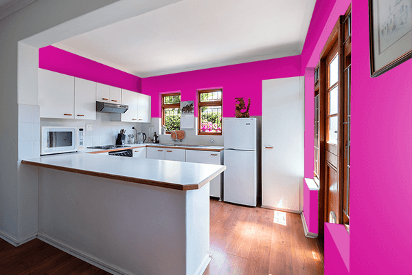Pretty Photo frame on Strong Pink color kitchen interior wall color