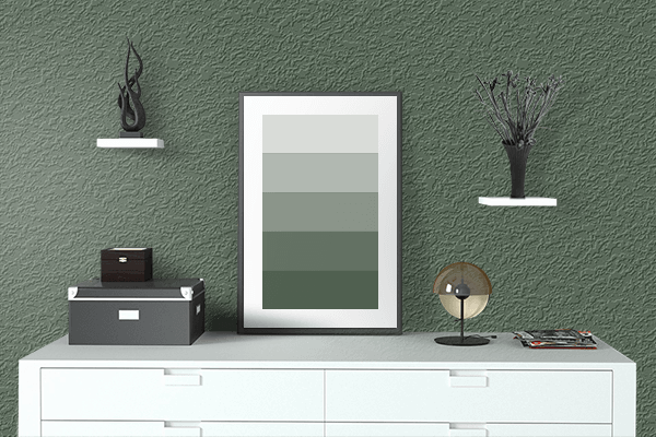 Pretty Photo frame on Boho Green color drawing room interior textured wall