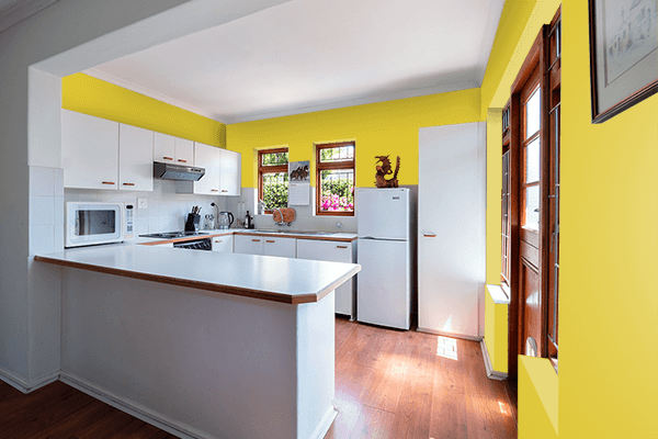 Pretty Photo frame on Mimosa Yellow color kitchen interior wall color