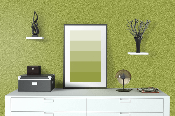 Pretty Photo frame on Lime Green (RAL Design) color drawing room interior textured wall