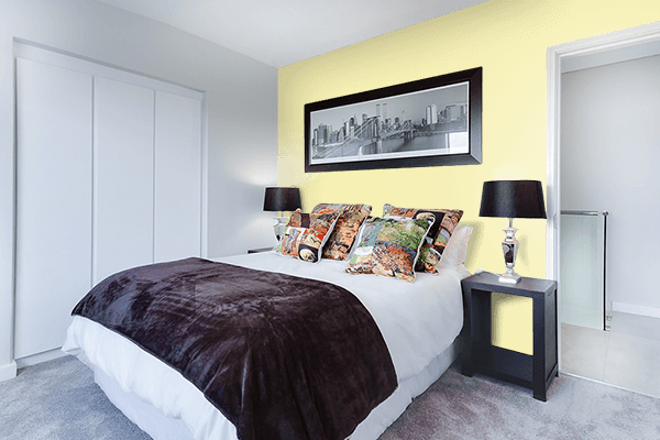 Pretty Photo frame on Yellow Haze color Bedroom interior wall color