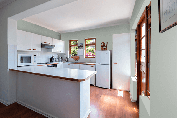 Pretty Photo frame on Ginkgo Green color kitchen interior wall color