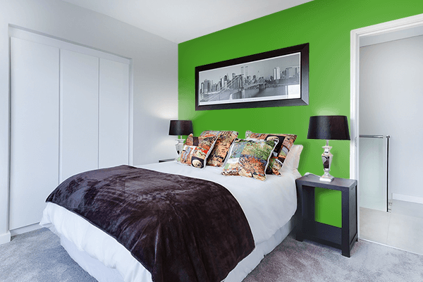 Pretty Photo frame on Elegant Green color Bedroom interior wall color