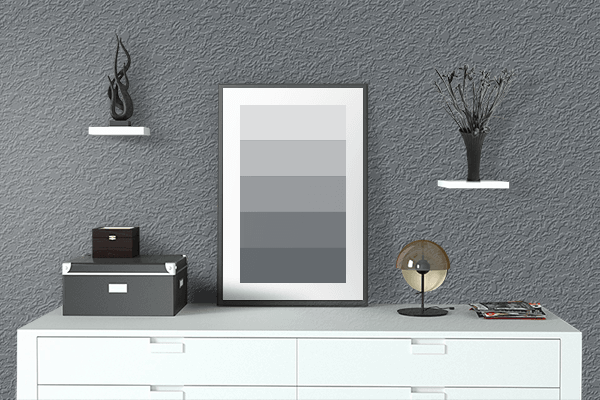 Pretty Photo frame on Carbon Blue color drawing room interior textured wall