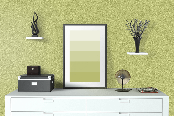 Pretty Photo frame on Sprout Green color drawing room interior textured wall