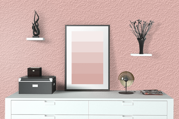 Pretty Photo frame on Peachy Pink color drawing room interior textured wall