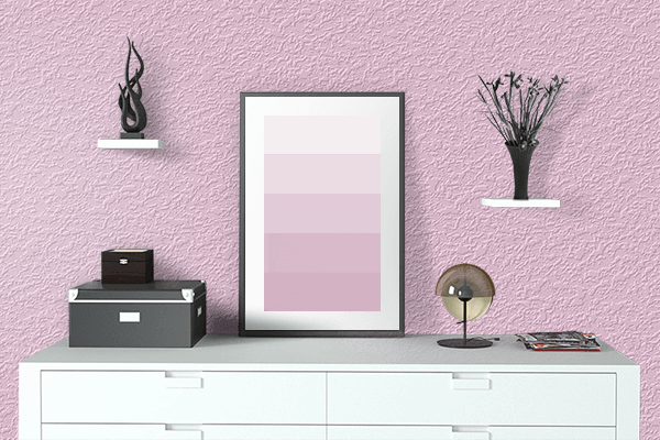 Pretty Photo frame on Sweetest Pink color drawing room interior textured wall