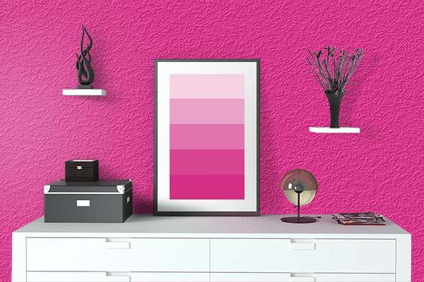 Pretty Photo frame on Philippine Pink color drawing room interior textured wall