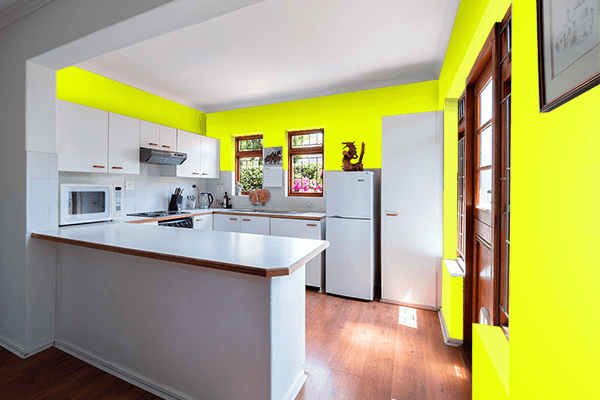 Pretty Photo frame on Safety Yellow (Pantone) color kitchen interior wall color