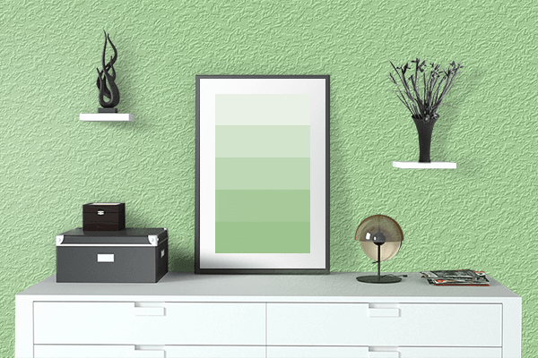 Pretty Photo frame on Paradise Green (Pantone) color drawing room interior textured wall