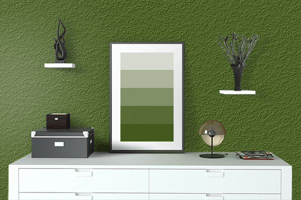 Pretty Photo frame on Freeway Green color drawing room interior textured wall