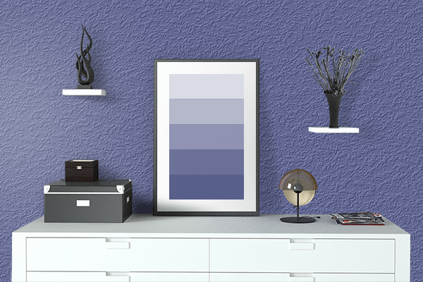 Pretty Photo frame on Trendy Blue color drawing room interior textured wall