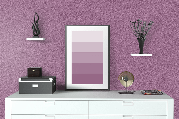Pretty Photo frame on Sweet Potato Purple color drawing room interior textured wall