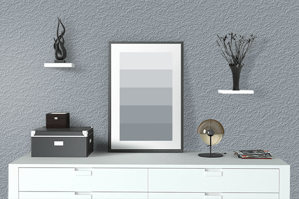 Pretty Photo frame on Spindrift Gray color drawing room interior textured wall
