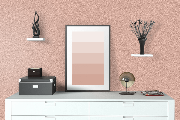 Pretty Photo frame on Fading Salmon color drawing room interior textured wall