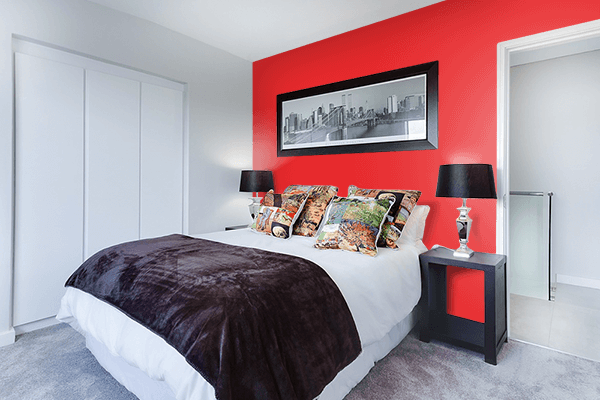 Pretty Photo frame on True Red color Bedroom interior wall color
