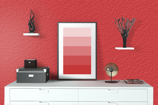 Pretty Photo frame on True Red color drawing room interior textured wall