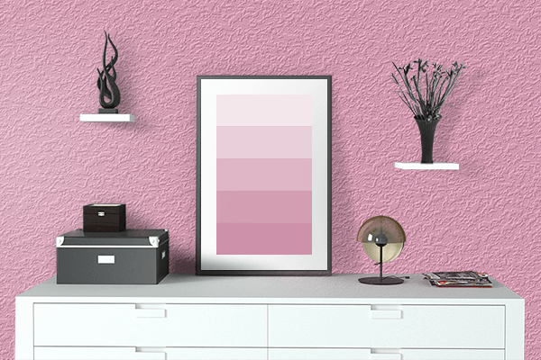 Pretty Photo frame on Holiday Pink color drawing room interior textured wall