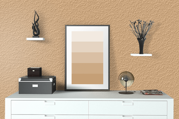 Pretty Photo frame on Washed Out Orange color drawing room interior textured wall
