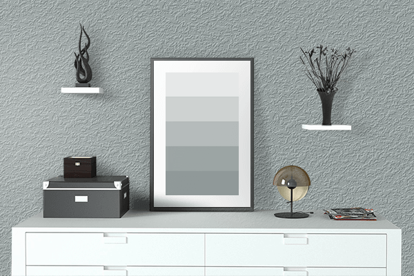 Pretty Photo frame on Prince Grey color drawing room interior textured wall