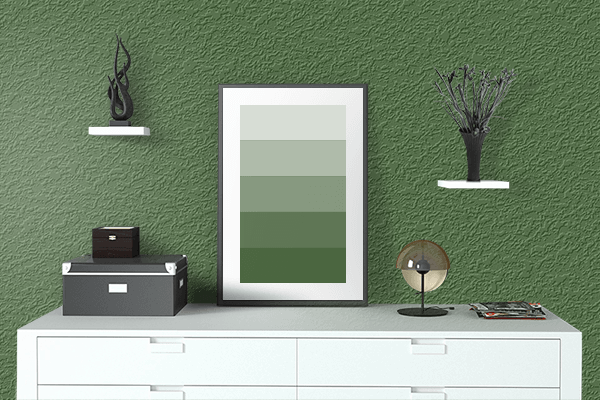 Pretty Photo frame on Flat Dark Green color drawing room interior textured wall