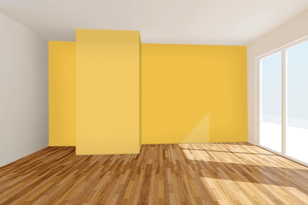 Pretty Photo frame on Boho Yellow color Living room wal color