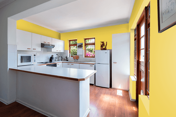 Pretty Photo frame on Elegant Yellow color kitchen interior wall color
