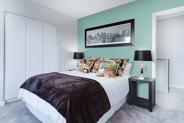 Pretty Photo frame on Jade Green (RAL Design) color Bedroom interior wall color
