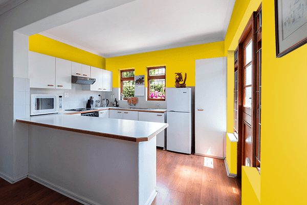 Pretty Photo frame on Poster Yellow color kitchen interior wall color