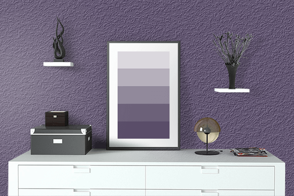 Pretty Photo frame on Purple Reign color drawing room interior textured wall
